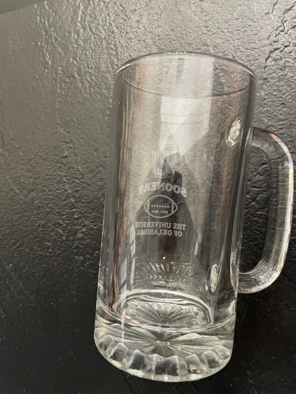 Sooners Etched Glass Beer Mug - Clear - Picture 4 of 4